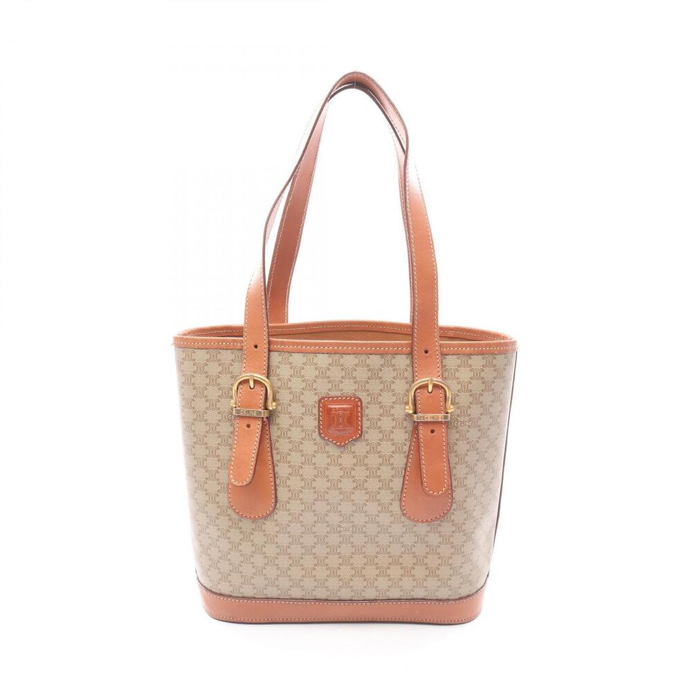 Celine Macadam Tote Bag Canvas Leather Beige Brown